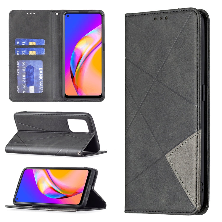 For OPPO A94 5G / F19 Pro Plus / Reno5 Z 5G Rhombus Texture Horizontal Flip Magnetic Leather Case with Holder & Card Slots(Black) - OPPO Cases by buy2fix | Online Shopping UK | buy2fix