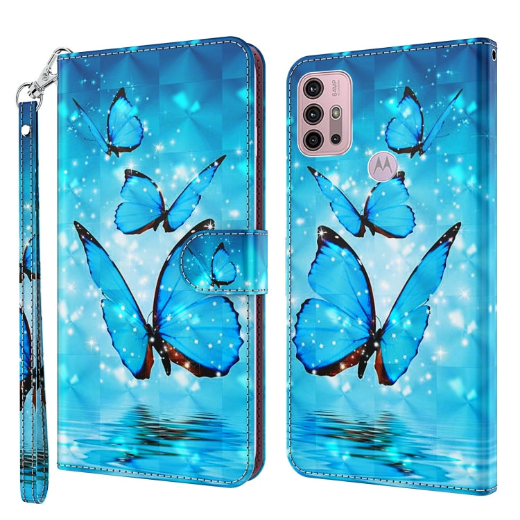 For Motorola Moto G30/G10/G20 3D Painting Pattern Horizontal Flip TPU + PU Leather Case with Holder & Card Slots & Wallet(Three Butterflies) - Motorola Cases by buy2fix | Online Shopping UK | buy2fix