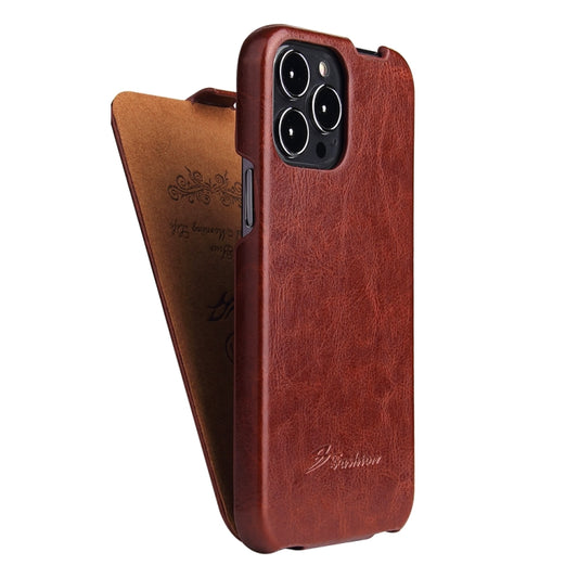 For iPhone 13 mini Fierre Shann Retro Oil Wax Texture Vertical Flip PU Leather Case (Brown) - iPhone 13 mini Cases by FIERRE SHANN | Online Shopping UK | buy2fix