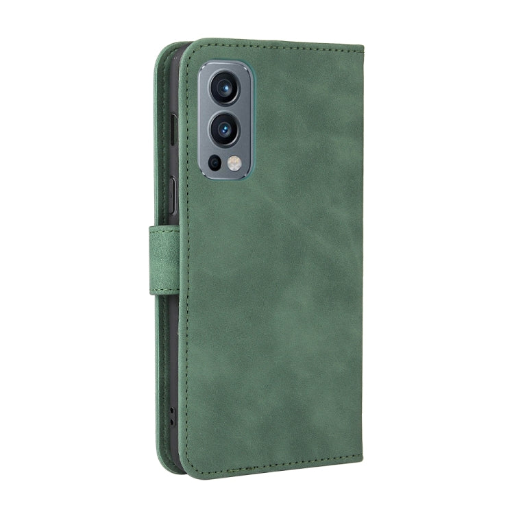 For OnePlus Nord 2 5G Solid Color Skin Feel Magnetic Buckle Horizontal Flip Calf Texture PU Leather Case with Holder & Card Slots & Wallet(Green) - OnePlus Cases by buy2fix | Online Shopping UK | buy2fix