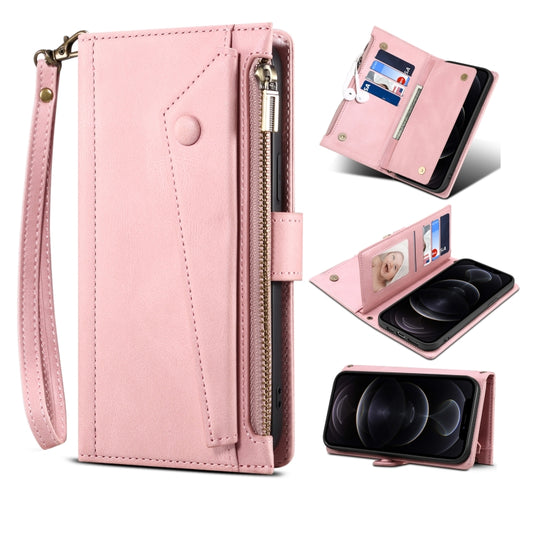 For iPhone 12 Pro Retro Frosted Horizontal Flip Leather Case with Holder & Card Slot & Wallet & Zipper Pocket & Lanyard(Rose Gold) - iPhone 12 / 12 Pro Cases by buy2fix | Online Shopping UK | buy2fix