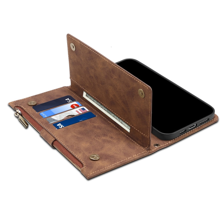 For iPhone 12 mini Retro Frosted Horizontal Flip Leather Case with Holder & Card Slot & Wallet & Zipper Pocket & Lanyard (Brown) - iPhone 12 mini Cases by buy2fix | Online Shopping UK | buy2fix