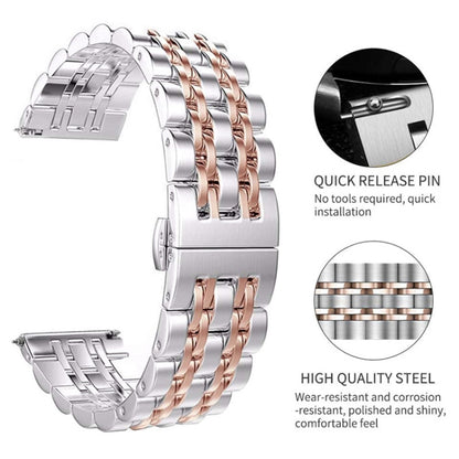 20mm Women Version Seven-beads Steel Watch Band(Silver Gold) - Watch Bands by buy2fix | Online Shopping UK | buy2fix