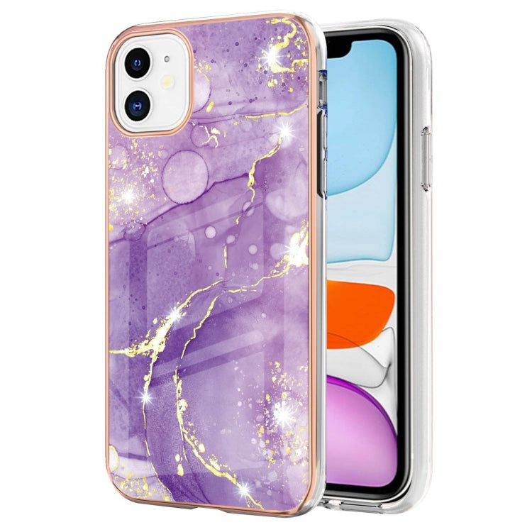 For iPhone 11 Electroplating Marble Pattern Dual-side IMD TPU Shockproof Case (Purple 002) - iPhone 11 Cases by buy2fix | Online Shopping UK | buy2fix