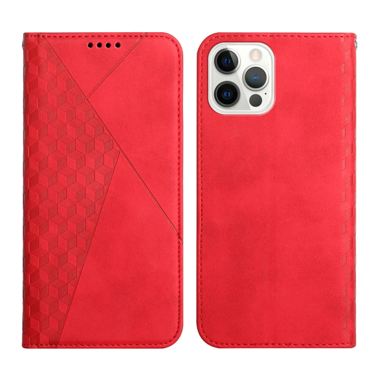 For iPhone 12 Pro Max Diamond Pattern Splicing Skin Feel Magnetic Horizontal Flip Leather Case with Card Slots & Holder & Wallet(Red) - iPhone 12 Pro Max Cases by buy2fix | Online Shopping UK | buy2fix