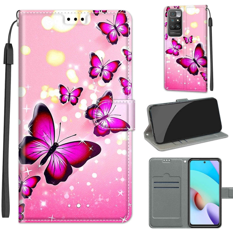 Voltage Coloured Drawing Magnetic Clasp Horizontal Flip PU Leather Case with Holder & Card Slots For Xiaomi Redmi 10(C03 Gradient Pink Flying Butterflies) - Xiaomi Cases by buy2fix | Online Shopping UK | buy2fix