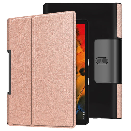 For Lenovo Yoga Smart Tab Custer Texture Horizontal Flip Leather Case with Two-folding Holder(Rose Gold) - Lenovo by buy2fix | Online Shopping UK | buy2fix