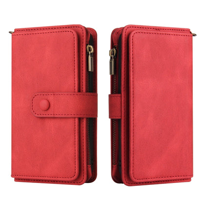 For Motorola Moto G30 Skin Feel PU + TPU Horizontal Flip Leather Case With Holder & 15 Cards Slot & Wallet & Zipper Pocket & Lanyard(Red) - Motorola Cases by buy2fix | Online Shopping UK | buy2fix