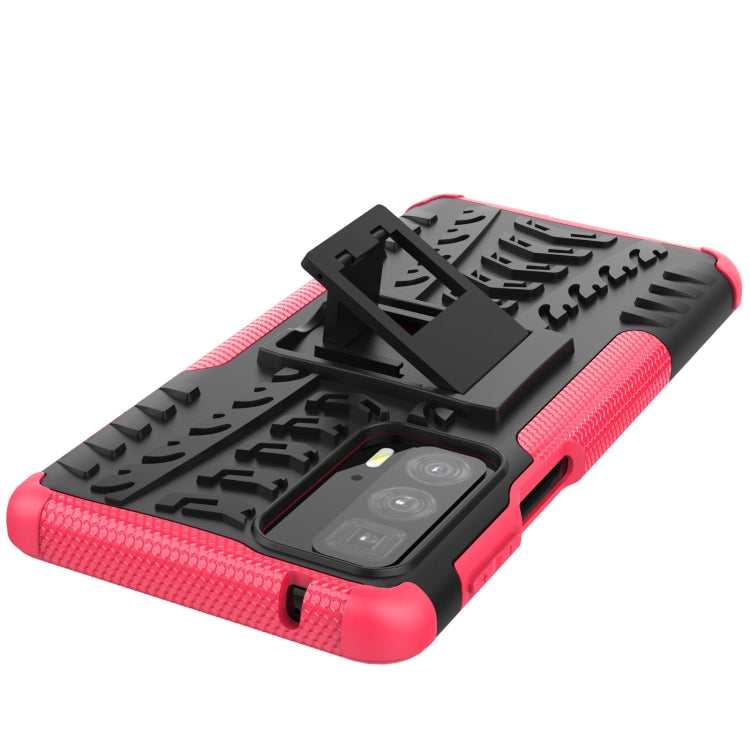 For Motorola Edge 20 Pro Tire Texture Shockproof TPU+PC Protective Case with Holder(Pink) - Motorola Cases by buy2fix | Online Shopping UK | buy2fix