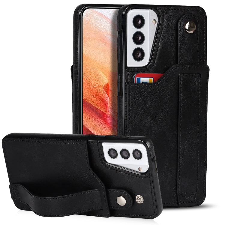 For Samsung Galaxy S21 5G Crazy Horse Texture Shockproof TPU + PU Leather Case with Card Slot & Wrist Strap Holder(Black) - Galaxy S21 5G Cases by buy2fix | Online Shopping UK | buy2fix