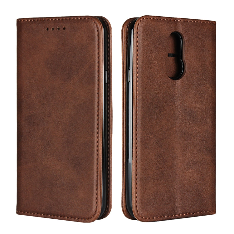 For LG Q7 Calf Texture Magnetic Horizontal Flip Leather Case with Holder & Card Slots & Wallet(Brown) - LG by buy2fix | Online Shopping UK | buy2fix