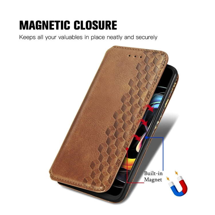 For Motorola Edge 20 Lite Cubic Grid Pressed Horizontal Flip Magnetic PU Leather Case with Holder & Card Slots & Wallet(Brown) - Motorola Cases by buy2fix | Online Shopping UK | buy2fix