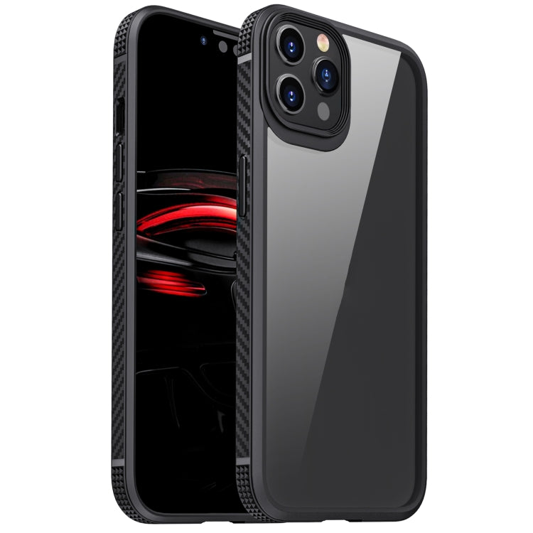 For iPhone 12 / 12 Pro MG Series Carbon Fiber TPU + Clear PC Four-corner Airbag Shockproof Case(Black) - iPhone 12 / 12 Pro Cases by buy2fix | Online Shopping UK | buy2fix