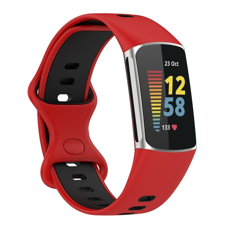 For Fitbit Charge 5 Two-color Silicone Watch Band(Red Black) - Watch Bands by buy2fix | Online Shopping UK | buy2fix