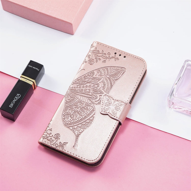 For DOOGEE N40 Pro Butterfly Love Flowers Embossed Horizontal Flip Leather Case with Holder & Card Slots & Wallet & Lanyard(Rose Gold) - More Brand by buy2fix | Online Shopping UK | buy2fix