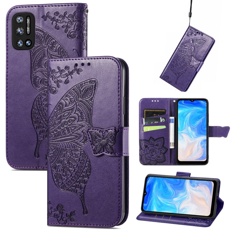 For DOOGEE N40 Pro Butterfly Love Flowers Embossed Horizontal Flip Leather Case with Holder & Card Slots & Wallet & Lanyard(Dark Purple) - More Brand by buy2fix | Online Shopping UK | buy2fix