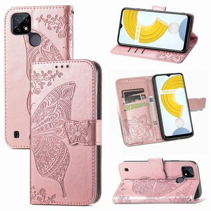 For OPPO Realme C21Y Butterfly Love Flowers Embossed Horizontal Flip Leather Case with Holder & Card Slots & Wallet & Lanyard(Rose Gold) - Realme Cases by buy2fix | Online Shopping UK | buy2fix