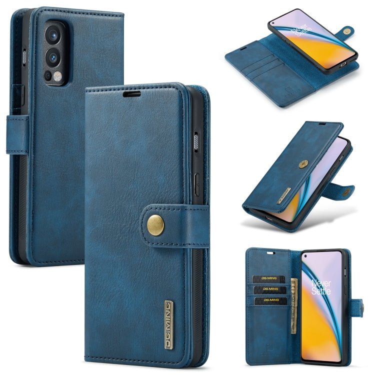 For OnePlus Nord N200 5G DG.MING Crazy Horse Texture Flip Detachable Magnetic Leather Case with Holder & Card Slots & Wallet(Blue) - OnePlus Cases by DG.MING | Online Shopping UK | buy2fix