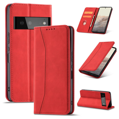 For Google Pixel 6 Magnetic Dual-fold Leather Phone Case(Red) - Google Cases by buy2fix | Online Shopping UK | buy2fix