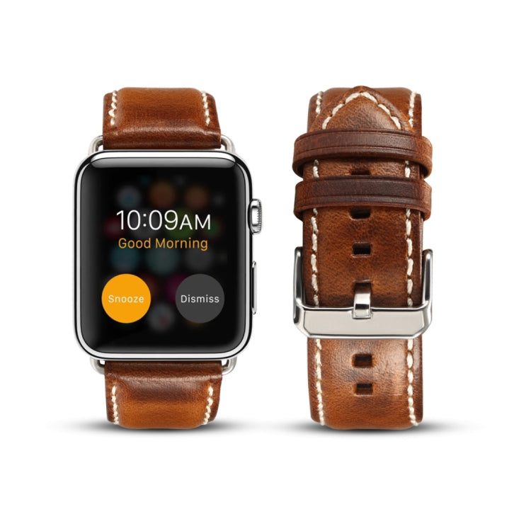 For Apple Watch Series 7 41mm / 6 & SE & 5 & 4 40mm / 3 & 2 & 1 38mm Oil Wax Retro Cowhide Strap Watch Band(Brown) - Watch Bands by buy2fix | Online Shopping UK | buy2fix