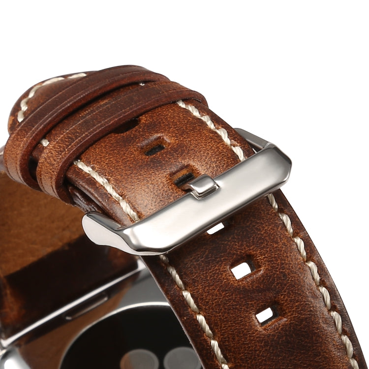 For Apple Watch Series 7 41mm / 6 & SE & 5 & 4 40mm / 3 & 2 & 1 38mm Oil Wax Retro Cowhide Strap Watch Band(Brown) - Watch Bands by buy2fix | Online Shopping UK | buy2fix