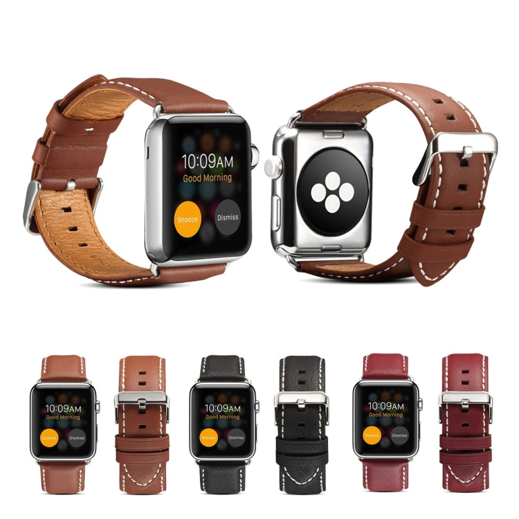 For Apple Watch Series 7 45mm / 6 & SE & 5 & 4 44mm / 3 & 2 & 1 42mm Environmental Protection Genuine Leather Watch Band Watch Band(Light Brown) - Watch Bands by buy2fix | Online Shopping UK | buy2fix