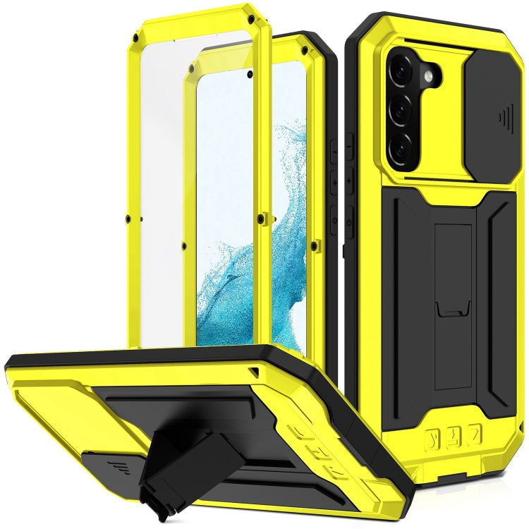 For Samsung Galaxy S22+ 5G R-JUST Sliding Camera Metal + Silicone Holder Phone Case(Yellow) - Galaxy S22+ 5G Cases by R-JUST | Online Shopping UK | buy2fix