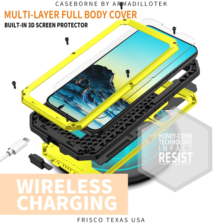 For Samsung Galaxy S22+ 5G R-JUST Sliding Camera Metal + Silicone Holder Phone Case(Yellow) - Galaxy S22+ 5G Cases by R-JUST | Online Shopping UK | buy2fix