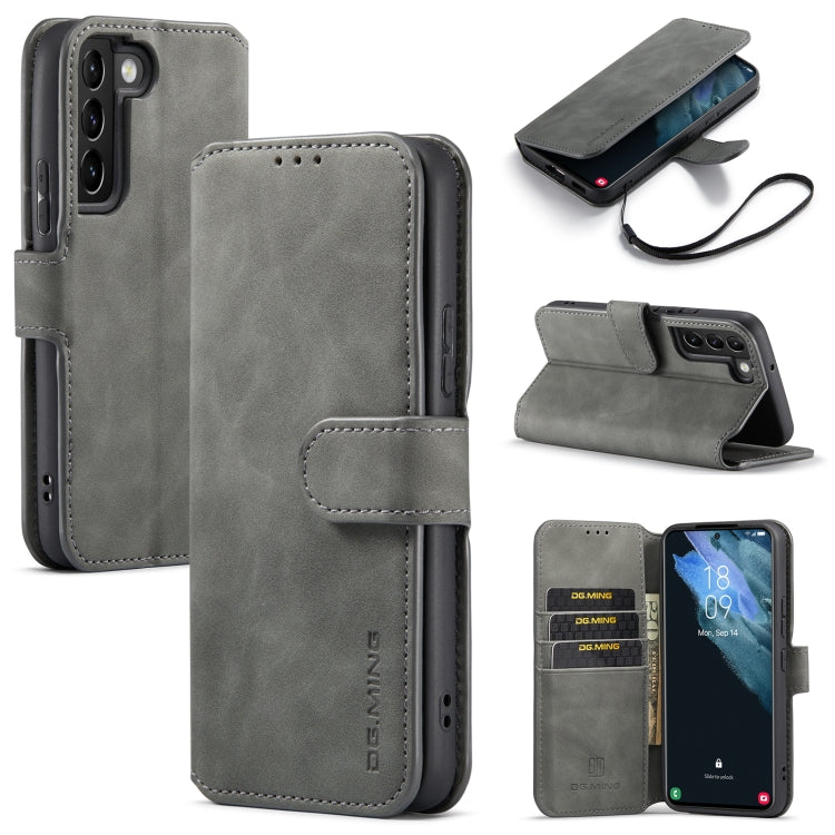 For Samsung Galaxy S22+ DG.MING Retro Oil Side Horizontal Flip Leather Case with Holder & Card Slots & Wallet(Grey) - Galaxy S22+ 5G Cases by DG.MING | Online Shopping UK | buy2fix