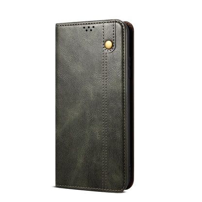 For OPPO Realme C35 Simple Wax Crazy Horse Texture Horizontal Flip Leather Phone Case with Card Slots & Holder(Dark Green) - Realme Cases by buy2fix | Online Shopping UK | buy2fix
