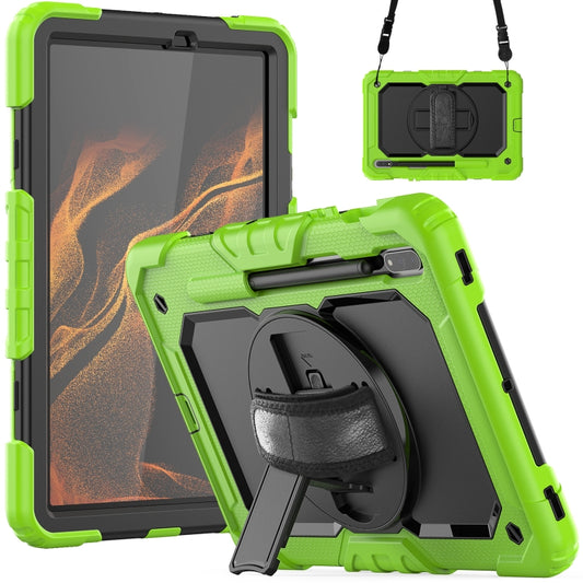 For Samsung Galaxy Tab S8 11 inch SM-X700 Silicone + PC Tablet Case with Shoulder Strap(Yellow Green+Black) - Galaxy Tab S8 Cases by buy2fix | Online Shopping UK | buy2fix