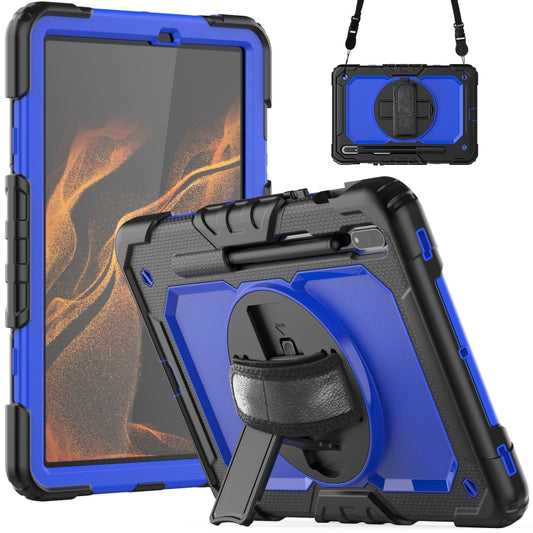 For Samsung Galaxy Tab S8 11 inch SM-X700 Silicone + PC Tablet Case with Shoulder Strap(Black+Dark Blue) - Galaxy Tab S8 Cases by buy2fix | Online Shopping UK | buy2fix