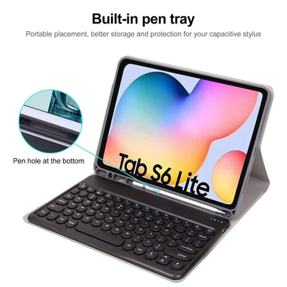 Round Cap Bluetooth Keyboard Leather Case with Pen Slot for Samsung Galaxy Tab S6 Lite, Specification:without Touchpad(Gold+White Keyboard) - Samsung Keyboard by buy2fix | Online Shopping UK | buy2fix