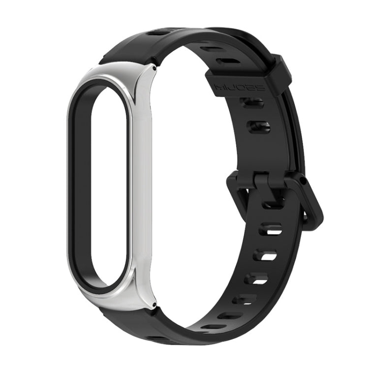 For Xiaomi Mi Band 6 / 5 / 4 / 3 Mijobs Flat Hole Silicone Watch Band, Style:CS Case(Black+Silver) - Watch Bands by MIJOBS | Online Shopping UK | buy2fix