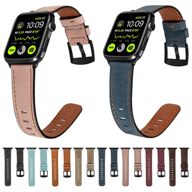 Retro Leather Watch Band For Apple Watch Series 9&8&7 41mm / SE 3&SE 2&6&SE&5&4 40mm / 3&2&1 38mm(Pink) - Watch Bands by buy2fix | Online Shopping UK | buy2fix