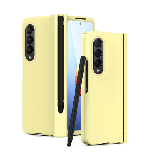 For Samsung Galaxy Z Fold4 Macaron Hinge Phone Case with Stylus Pen Fold Edition & Protective Film(Yellow) - Galaxy Phone Cases by buy2fix | Online Shopping UK | buy2fix