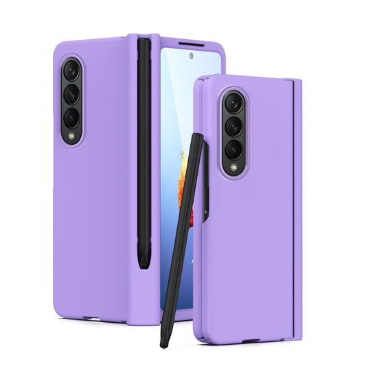 For Samsung Galaxy Z Fold4 Macaron Hinge Phone Case with Stylus Pen Fold Edition & Protective Film(Purple) - Galaxy Phone Cases by buy2fix | Online Shopping UK | buy2fix