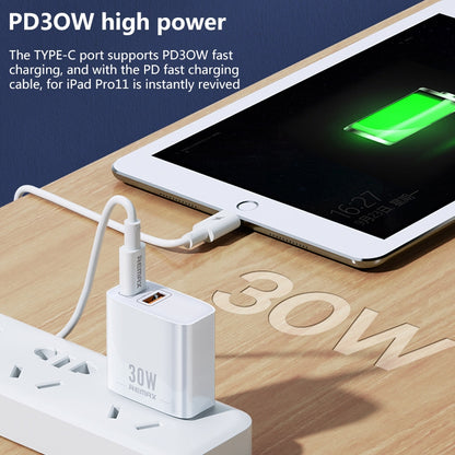 REMAX RP-U82 30W USB+USB-C/Type-C Dual Interface Fast Charger, Specification:UK Plug(White) - USB Charger by REMAX | Online Shopping UK | buy2fix