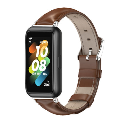 For Huawei Band 7 / 7 NFC MIJOBS Cowhide Leather Watch Band(Brown Silver) - Watch Bands by MIJOBS | Online Shopping UK | buy2fix