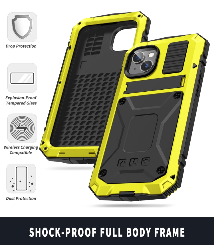 For iPhone 14 Plus R-JUST Shockproof Waterproof Dust-proof Case with Holder (Yellow) - iPhone 14 Plus Cases by R-JUST | Online Shopping UK | buy2fix