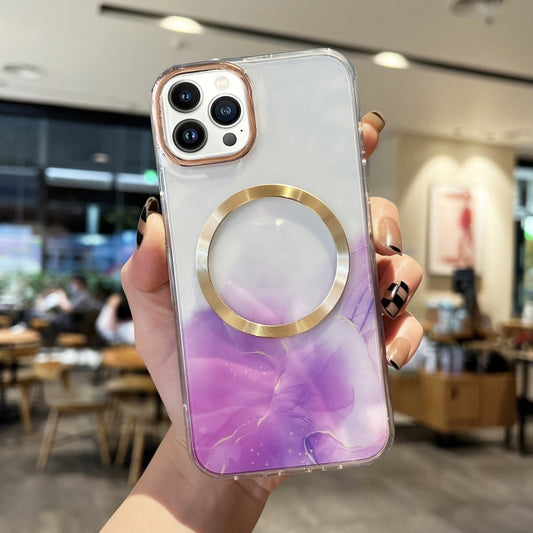 For iPhone 14 Pro Max Marble MagSafe Clear Phone Case (Purple) - iPhone 14 Pro Max Cases by buy2fix | Online Shopping UK | buy2fix