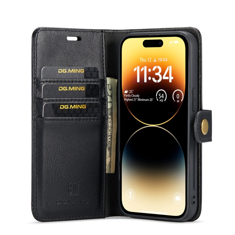 For iPhone 14 Pro DG.MING Crazy Horse Texture Detachable Magnetic Leather Case(Black) - iPhone 14 Pro Cases by DG.MING | Online Shopping UK | buy2fix