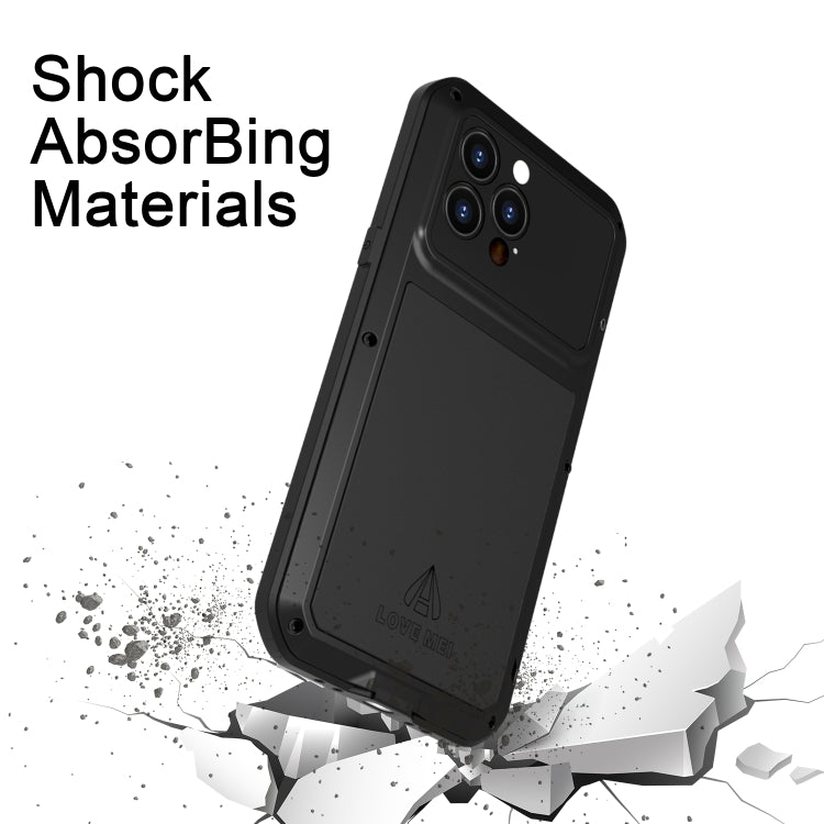 For iPhone 14 Pro LOVE MEI Metal Shockproof Life Waterproof Dustproof Phone Case(Black) - iPhone 14 Pro Cases by LOVE MEI | Online Shopping UK | buy2fix