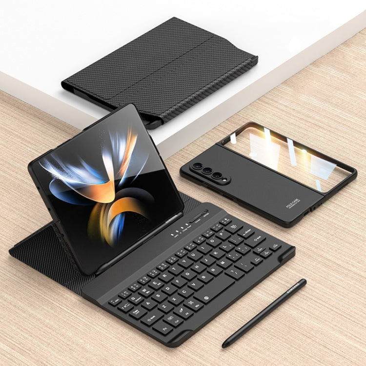For Samsung Galaxy Z Fold3 5G Magnetic Folding Bluetooth Keyboard Leather Case(Carbon Fiber) - Samsung Keyboard by buy2fix | Online Shopping UK | buy2fix
