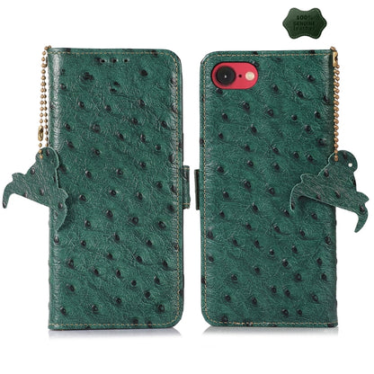 For iPhone SE 2024 Ostrich Pattern Genuine Leather RFID Phone Case(Green) - More iPhone Cases by buy2fix | Online Shopping UK | buy2fix