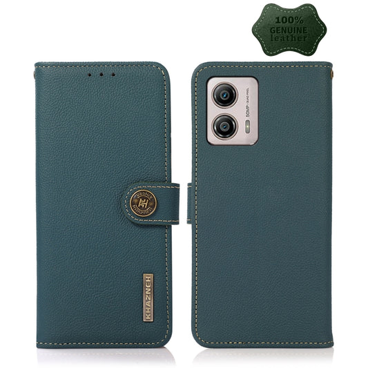 For Motorola Moto G13 / G23 / G53 5G KHAZNEH Custer Texture RFID Genuine Leather Phone Case(Green) - Motorola Cases by buy2fix | Online Shopping UK | buy2fix