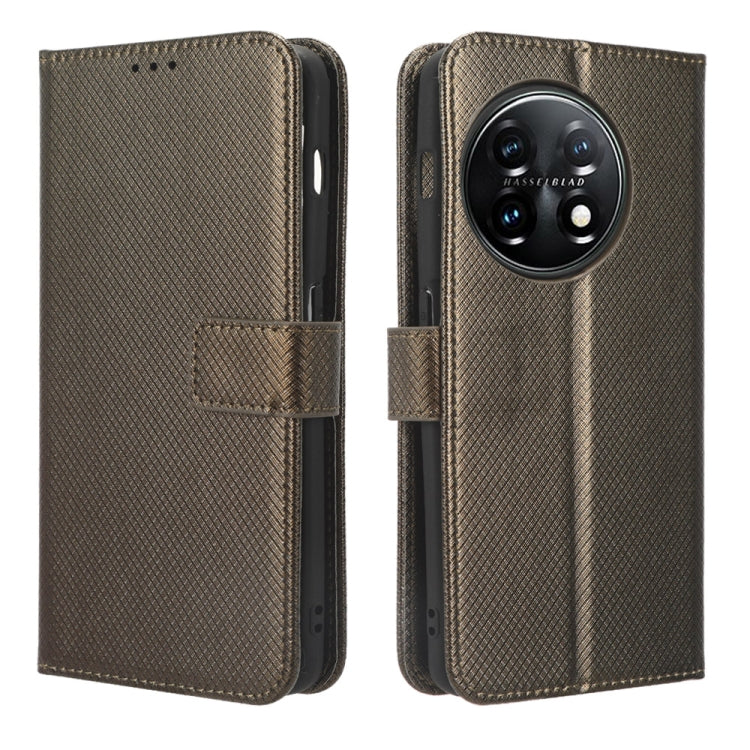 For OnePlus 11 5G Diamond Texture Leather Phone Case(Brown) - OnePlus Cases by buy2fix | Online Shopping UK | buy2fix