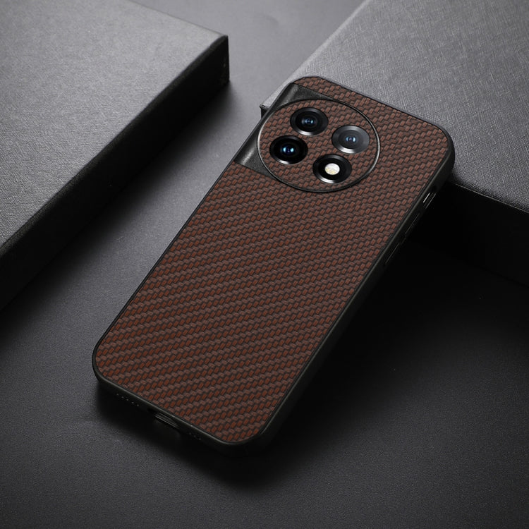 For OnePlus 11 5G Accurate Hole Carbon Fiber Texture PU Phone Case(Brown) - OnePlus Cases by buy2fix | Online Shopping UK | buy2fix