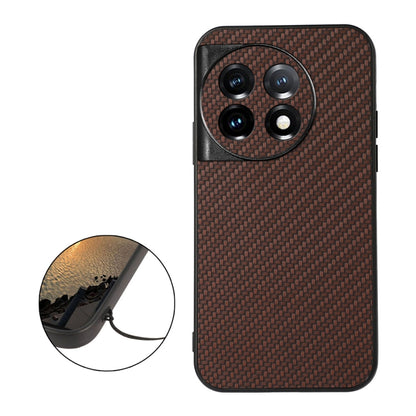 For OnePlus 11 5G Accurate Hole Carbon Fiber Texture PU Phone Case(Brown) - OnePlus Cases by buy2fix | Online Shopping UK | buy2fix