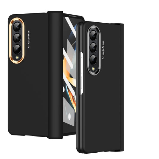 For Samsung Galaxy Z Fold4 5G Skin Feel Two-color Contact Lens Hinge Flip Phone Case(Black) - Galaxy Z Fold4 5G Cases by buy2fix | Online Shopping UK | buy2fix